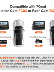 Load image into Gallery viewer, 70mai Dash Cam 4K A800S GPS ADAS 70mai A800S Car DVR 2160P Support Rear or Interior Cam Recorder Car camera 24H Parking 140FOV